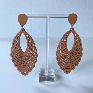 Wood dangle earrings bohemian ethnic boho carved